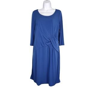 B-Slim Dress Slip On Stretch Blue Office Travel Size Medium Flattering Drape